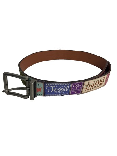 Fossil Patchwoork Leather Belt Size 34” Tan Black Green Red  display picture 2