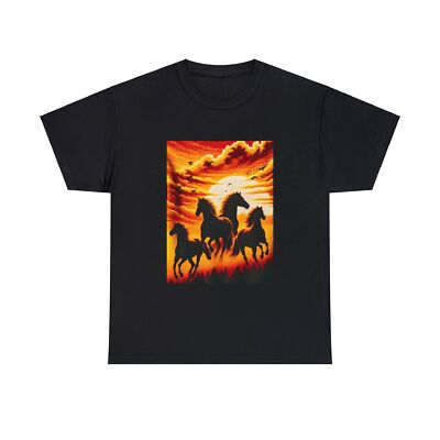 Unisex Adult T Shirt Vintage 90s Style Horse Tee Equestrian Sunset Streetwear