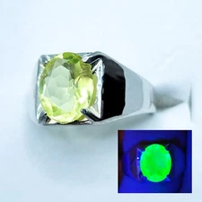 Men's Sterling Vaseline Uranium Glass Ring Unisex Oval Cut 925 Silver