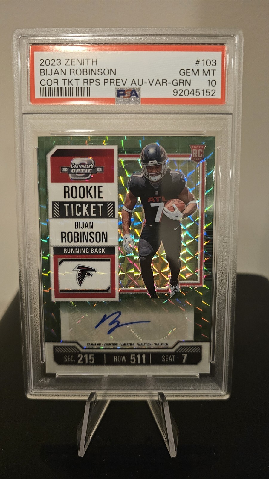 Bijan Robinson Panini Zenith Contenders Optic Rookie Ticket Rps Preview Autographs #103 Variation