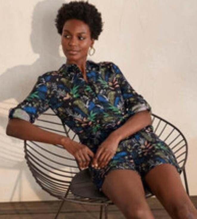 BODEN Romper Size 2 Petite Cosima Safari Pattern Pockets Button Front Viscose-image