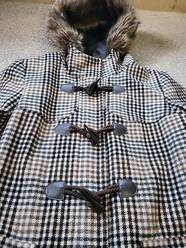 M&S Brown Check Duffle Coat Hooded Womens UK 12 - Picture 5 of 24
