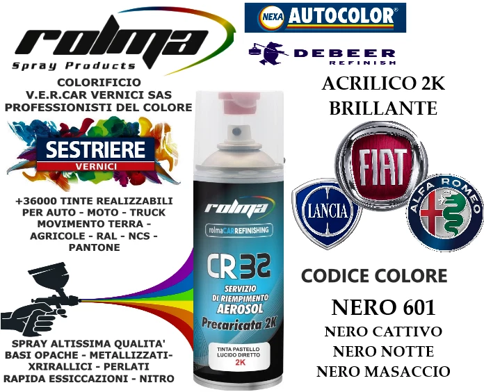 NEGRO 601 BICOMPONENTE 2K BRILLANTE FIAT/LANCIA/ALFA ROMEO