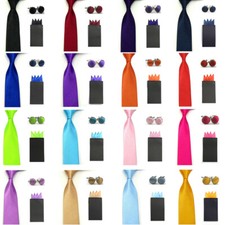 Men Satin Skinny Neck Tie Pre-folded Pocket Square Cufflink Wedding Party Set