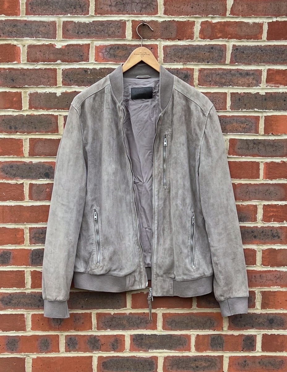 All Saints Mens KEMBLE Suede Bomber Jacket XL Biker Leather EXTRA
