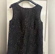 Loft Black Floral Eyelet Overlay Dress Size 10 Career Casual Cotton