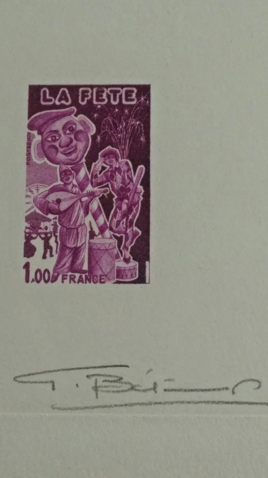Épreuve d'artiste  Georges Bétemps/ timbre  La fête 1976 lithographie originale  - Photo 3/4