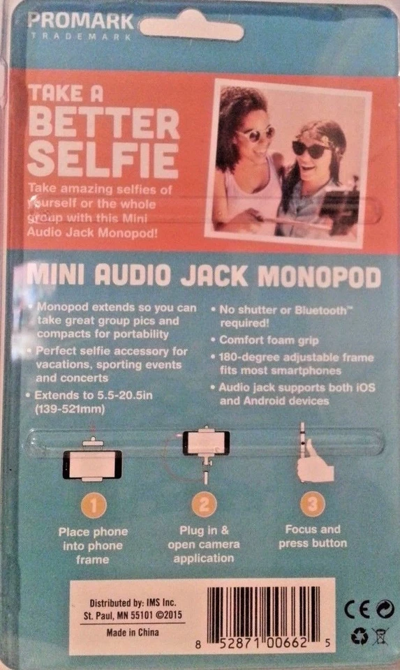 Promark Mini Audio Jack Monopod Selfie Stick Black - Image 2 of 2