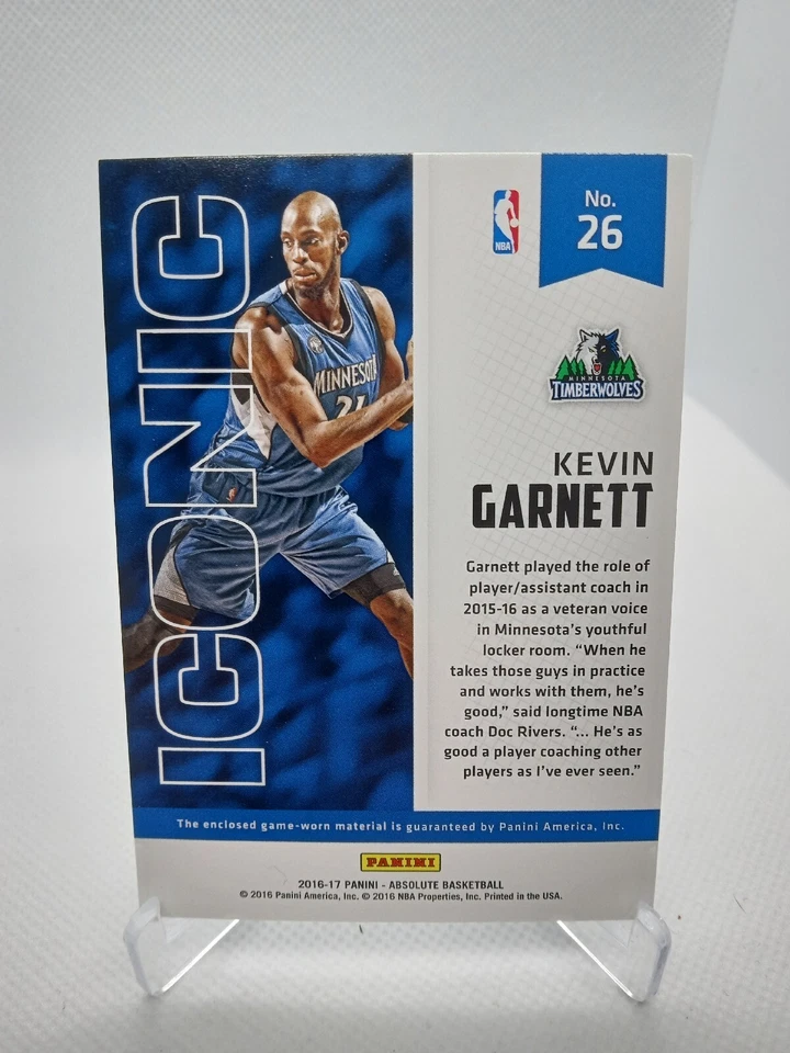 2016-17 Panini Absolute Iconic Materials Patch Kevin Garnett /149 Timberwolves  - Image 2 of 2