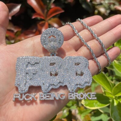 3AAA+ CZ Full Ice Out Hop Hip FBB Pendant Necklace 24k Real Gold