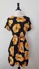Anthropologie Dress New Size Small Black Yellow Floral Coquette Garden Festival