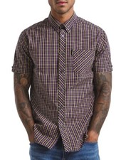 BEN SHERMAN Check Shirt Mens MEDIUM Short Sleeve Oxford Button Down