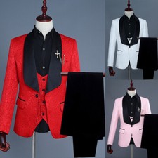Mens 3 Piece Suit Floral Single Breasted Formal Jacket Vest Pants Trousers