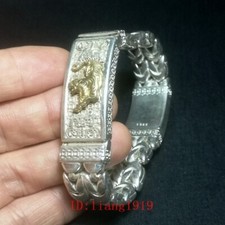 Chinese Tibet Silver Carving tiger statue bracelet Decoration gift Collection