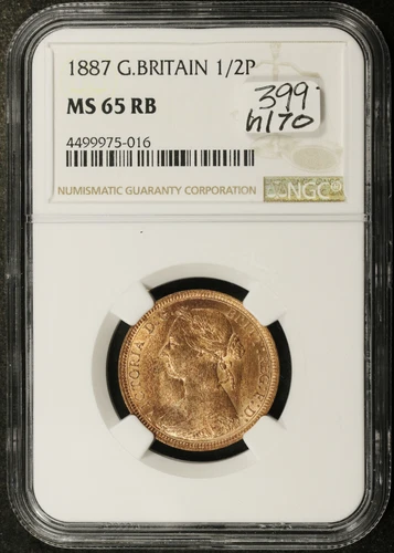 1887 Great Britain Half Penny.  NGC.  MS 65 RD. See Description Below.    h170