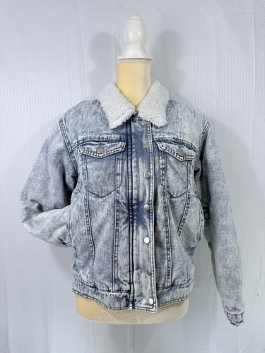 Women’s 90s Stone Wash Jean Fleece Lined Coat Jacket Pockets Zipper Size Small - Bild 10 von 14
