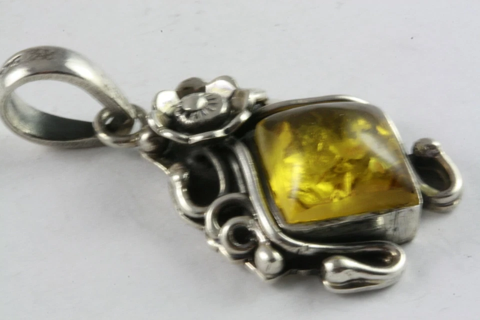 Medaglione Ambra Ciondoli Pendenti Argento 925 Vero Argento / 006 - Immagine 4 di 4