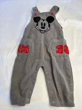Disney Baby Boys Sz 12 Month Gray Corduroy Overalls Mickey