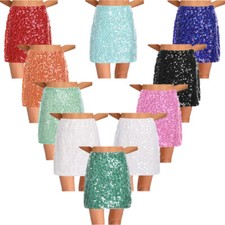 Womens Dress Layer Miniskirt Gown Skirt Lined Glittery Carnival Sequin Dance