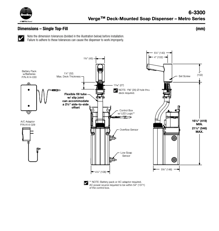 Dispensador de jabón Bradley 6-3300 Verge montado en cubierta espuma sin contacto serie Metro Foto 2 de 4