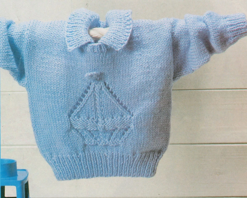 Baby Sweater with Eyelet Boat Motif 16 24