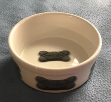 O.R.E.Dog Bowl PET Food/H2O~Ceramic Dish White~WOOF•Fetch•Sleep•Eat•BARK•S.H.I.T