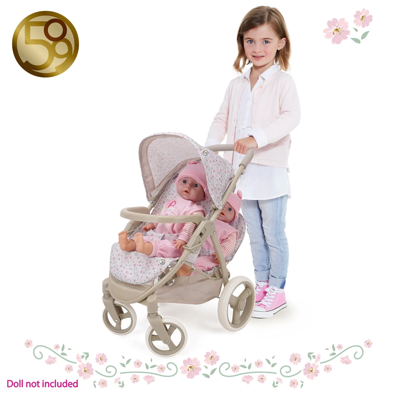 509 Crew: Little Flora, Mabelle Duo Twin Doll Stroller, Pretend Play Toy, Kid 3+ - Picture 5 of 7