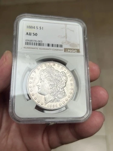 1884 S NGC AU50 Morgan Dollar $1 US Mint Silver Rare Key Under Graded!