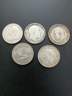 Lote monedas plata Shilling de 1899 1902 1914 1934 Islas FIJI y 1945
