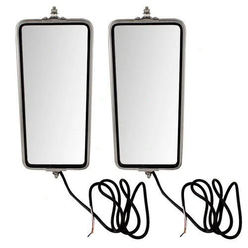 Universal West Coast Truck Pair of Stainless Steel Side Mirror Head Heater Light