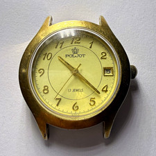 poljot manual wind mechanical wristwatch 17j date gold dial water resistant