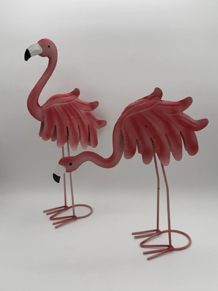 Set of 2 Whimsical Indoor/Outdoor Pink Metal Bobble Body Flamingo Sculptures - Image 2 of 4