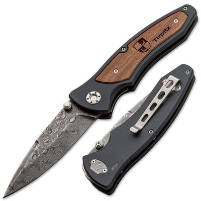 BÖKER Tirpitz Damast Sammler Taschenmesser Aluminium  Holzgriff Braun 110190DAM
