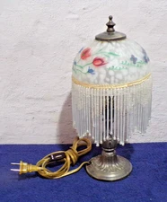 Vintage Victorian Frosted Globe Shade Accent Lamp w/Fringe