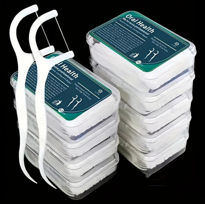 50pcs White Disposable Dental Floss Picks Portable Oral Care Cleaners - NEW