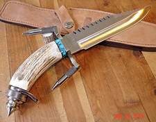 JOE HOUSER CUSTOM BUCK KNIFE 184 BUCKMASTER ELK ANTLER HANDLE 425 M SS BLADE USA