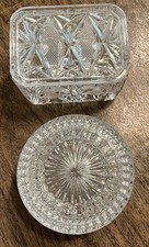 Two Vintage Glass Jewelry Boxes Trinket Boxes With Lids Round And Rectangle