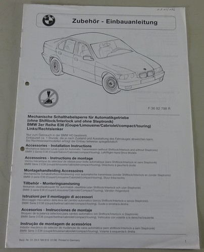 Einbauanleitung BMW 3er E36 Mechanische Schalthebelsperre Automatikgetriebe 1/96