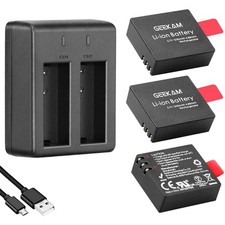 Action Camera Battery Pack, 1350mAh Rechargeable Battery 3-Pack with USB Dua...