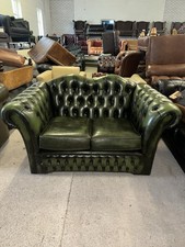 Chesterfield Green Real Leather Two Seater Sofa