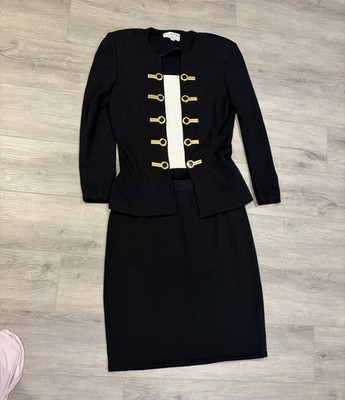 St. John Collection by Marie Gray Black Knit Tailored Skirt Suit Set 10