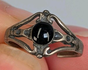 Vintage Sterling Silver 925 Black Onyx Open Work Toe Ring Sz 7