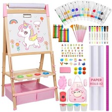 Adjustable Wooden Easel for Kids,Double Sided Chalkboard and Whiteboard pink
