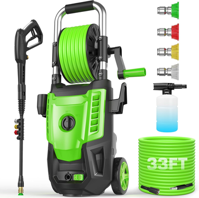 #ad High Power 4800PSI Electric Pressure Washer with Hose Reel amp; 4 Tips Green $266.99