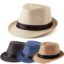 Unisex Straw Panama Hat Summer Beach Sun Short Brim Fedora Trilby Cuban Cap US