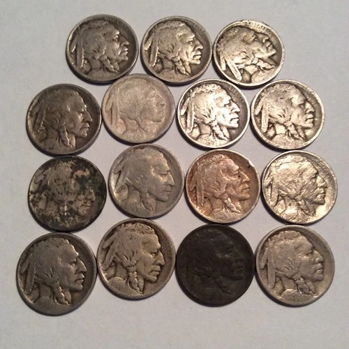 LOT 40 1913 T-1, 1915-D, 1918-S 1923-S BUFFALO NICKELS  VERY LOW GRADE FREE SHIP
