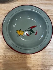 Antique Enamel Graniteware Childs Plate Germany Sage Green Elf Gnome Chicks 7.5"