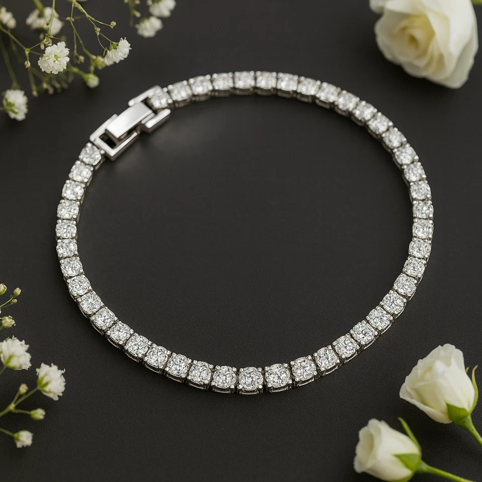 Tennisarmband Edelstahl – 4 -5 mm Zirkonia – Länge 16-17 - 18-20 cm 925er Silber - Bild 4 von 4