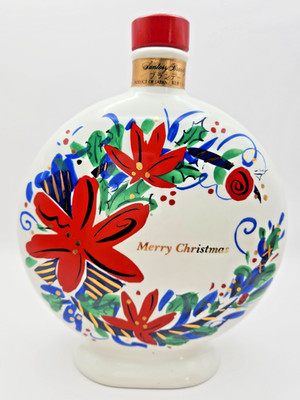 SUNTORY Brandy Christmas Ceramic Bottle   Kato Kogei Vintage Japan Empty