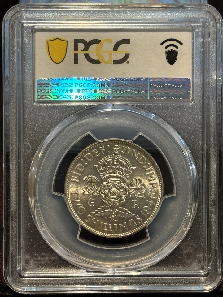 GREAT BRITAIN Two Shillings 1946, PCGS MS 64 Brilliant, Blazing UNC, Florin. R9 - Image 3 of 3